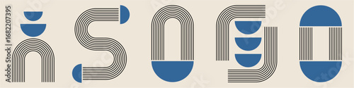 Stripe bend line art with half circle Abstract minimal element mid century vector for retro aesthetics, minimal art, and graphic design. Useful for illustrating a timeless, classic feel.