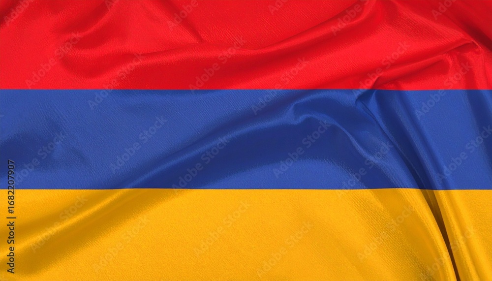 Fototapeta premium Armenian flag—horizontal tricolor of red, blue, and orange; symbol of national pride, resilience, peace, and creativity.