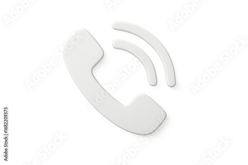 3d white phone icon ringing, transparent background, symbolizing communication, contact, messaging interface design element