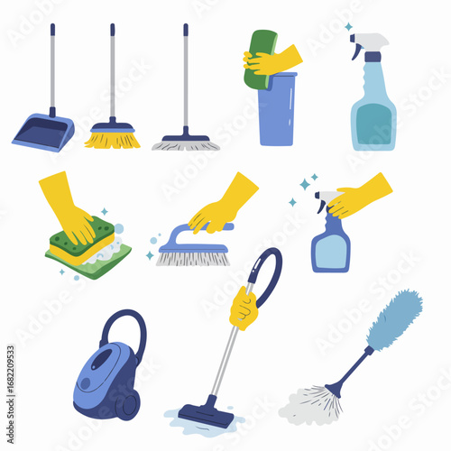 Household Cleaning Tools and Supplies Vector Illustrations Set