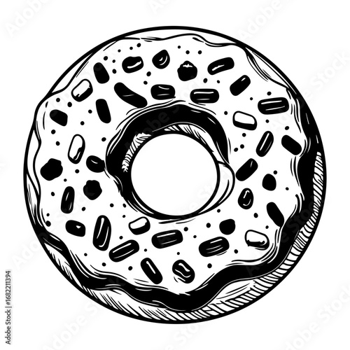 Donut sketch, a symbol of delicious sweets—a premium quality stock image perfect for bakery promotions, coffee shop menu designs, or food blog illustrations.