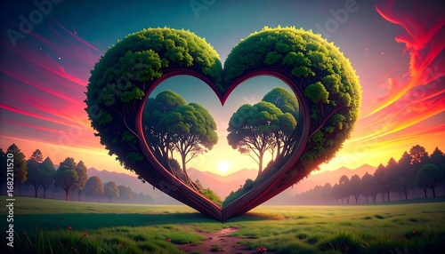 Wallpaper Mural Heart-shaped trees in a sunrise landscape Torontodigital.ca