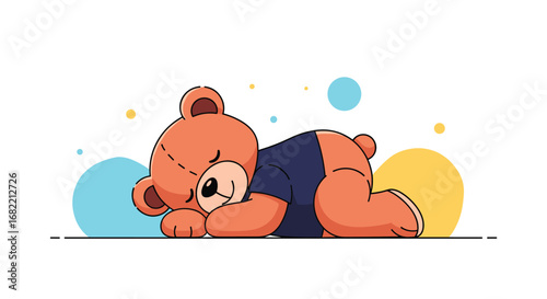 Adorable cartoon teddy bear peacefully sleeping, bringing cozy comfort and sweet dreams to any design