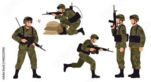 Dynamic soldiers in action, prepared for combat, military readiness and strategy