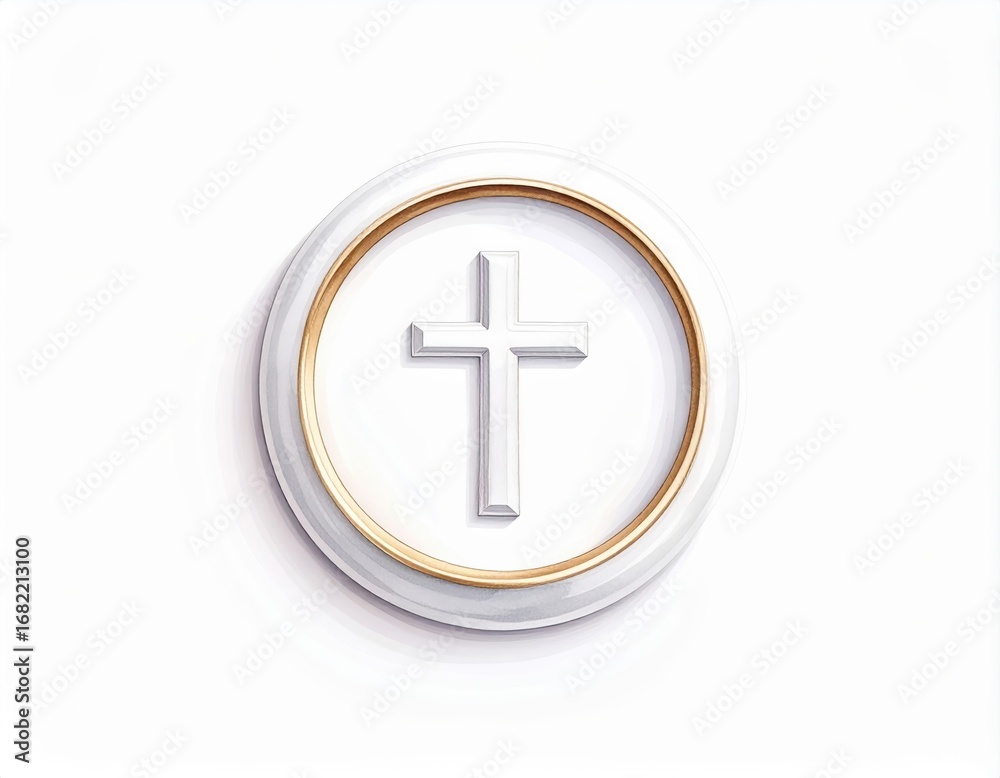 Fototapeta premium Embossed cross ring icon watercolor illustration on a minimalist white background