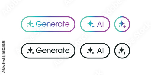 Generate AI button user interface with line rounded. Artificial intelligence Generate press button in trendy neumorphic style for app, website, and interfaces. UI UX elements. Vector illustration.