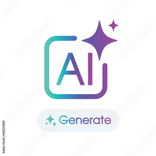 AI generate icon. AI sparkle star with square icon. Artificial intelligence technology . Generate symbol for application and web. Vector illustration.