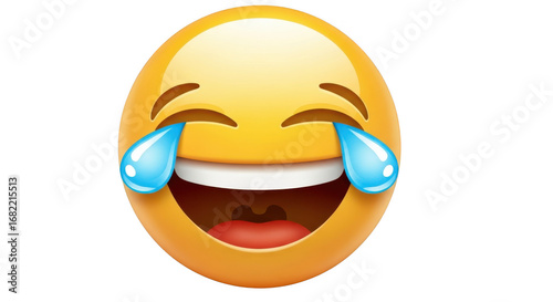 A laughing emoji with tears of joy, isolated on transparent background