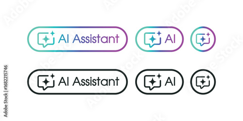 AI assistant button user interface with line rounded. Artificial intelligence bot support press button in trendy neumorphic style for app, website, and interfaces. UI UX elements. Vector illustration.