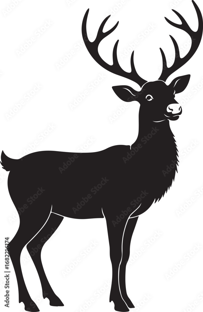 Obraz premium Black Reindeer Silhouette Vector on White Background Holiday Artwork