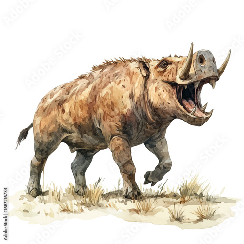 Andrewsarchus, watercolor vector, isolated on a white background.