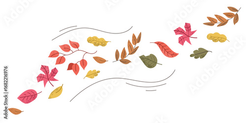 Autumn leaves blown by the wind on a white background llustration banner