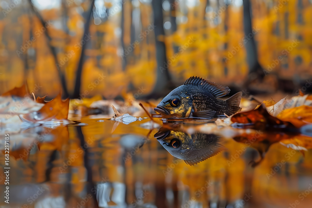 Fototapeta premium Dark Fish in Autumnal Forest Pond