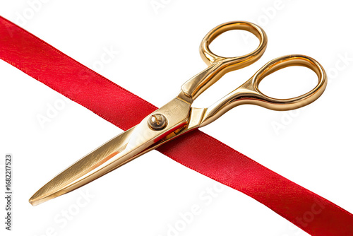 Gold scissors cutting a red ribbon (3)