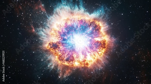 Stunning cosmic explosion of a supernova with vibrant colors and bright light in the vast expanse of outer space