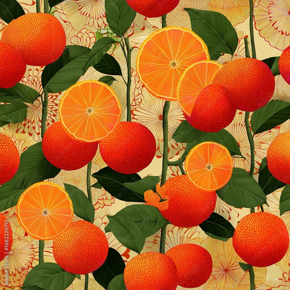Obraz premium Vibrant Orange Blossom Illustration: Juicy Citrus Delight AI Generated 