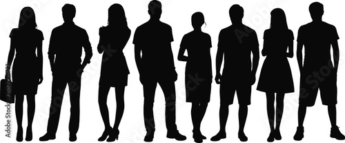 Silhouette of diverse business people group standing together, professional men and women team, teamwork, leadership, unity, success, corporate office illustration