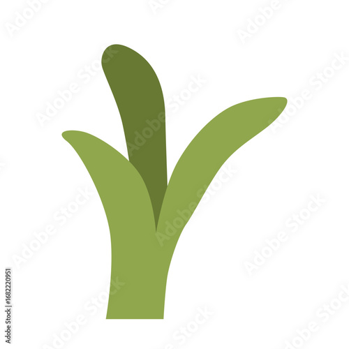 2d illustration sprouting green plant with simple upward leaves isolated on white background, perfect for eco design, garden decoration, botany projects, and nature themes.
