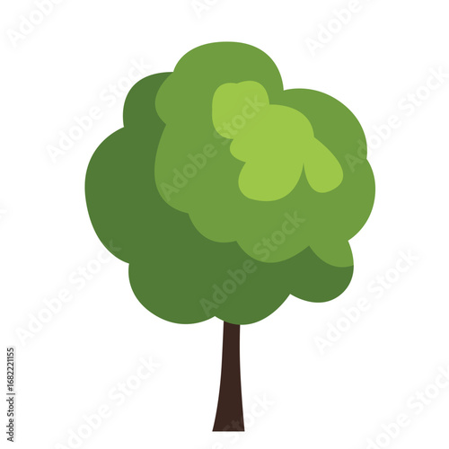 2d illustration leafy green tree with thick foliage and brown trunk isolated on white background, suitable for eco design, park, forest, and garden.
