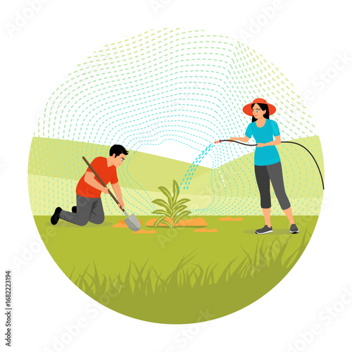 Couple Gardening Together in a City Park to Improve the Environment.