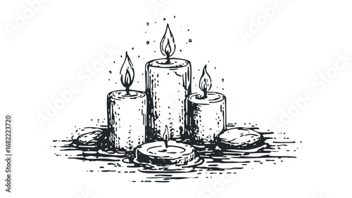 Sketch of Four Lit Candles on a Transparent Background. Vector hand drawn illustration