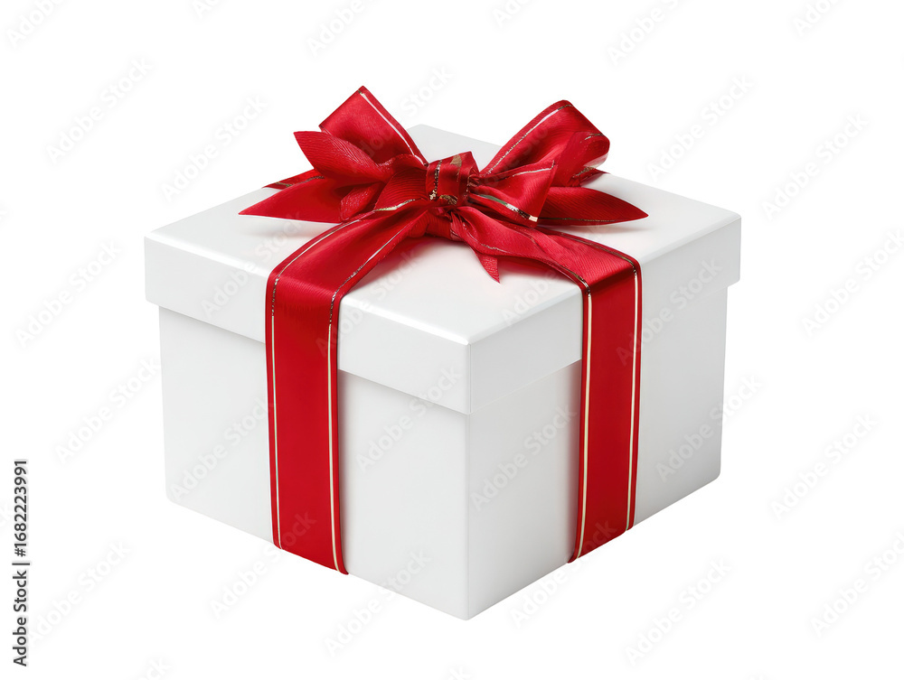 Fototapeta premium White gift box with red ribbon