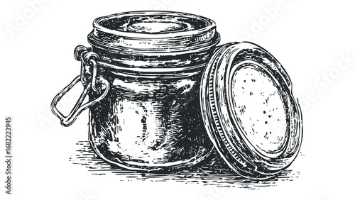 Glass jar with a swing top lid and metal wire closure. Vector hand drawn illustration