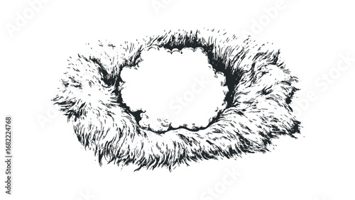 Sketch of fluffy border with center opening on white. Vector hand drawn illustration