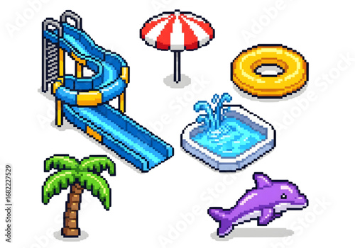 8-Bit aqua park pack PNG - pixel art 
