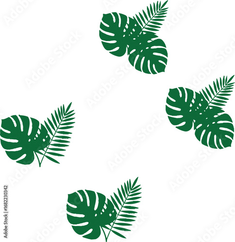 Set of green leaves and cannabis plant illustration