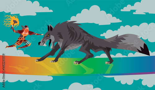 norse mythology thor fighting the fenrir wolf