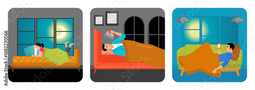 Woman Using Laptop. Man Using Smartphone While Lying. Relaxing on Couch While Using Smartphone.