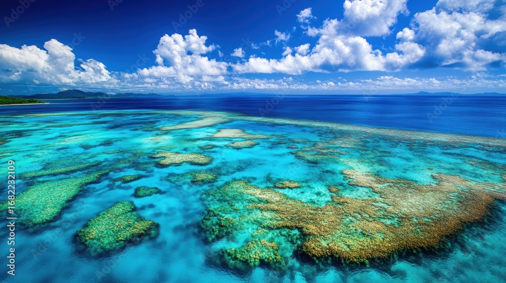 Obraz premium Turquoise ocean with vibrant coral patches 