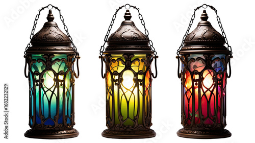 Wallpaper Mural three ornate lanterns glow warmly on white background Torontodigital.ca