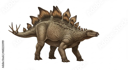 Pr�historischer Stegosaurus steht majest�tisch Sonnenlicht beleuchtet detailreiche Panzerplatten. AI Generated