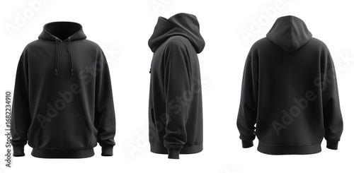 Three-view mockup of a dark gray hoodie (1)