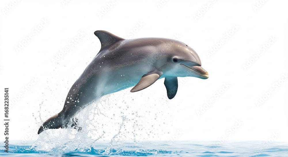 Naklejka premium Delphin springt elegant aus Wasser helle Beleuchtung sauberes Design. AI Generated