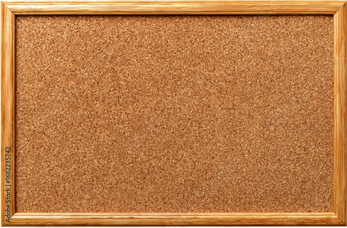 Empty cork bulletin board with light brown wooden frame