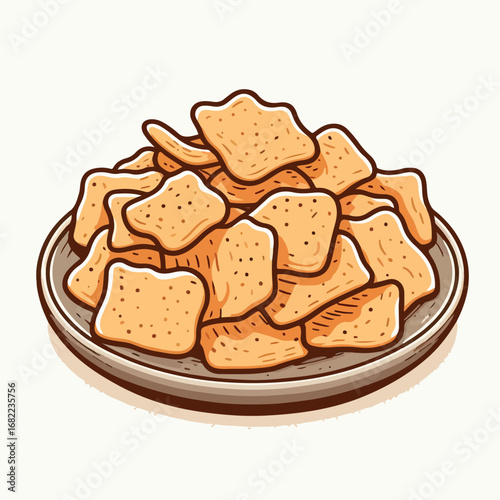 Cute Handdrawn Cartoon Plate of Delicious Emping Snack Illustration