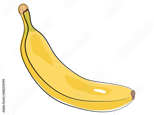 Banana in continuous line drawing on a white background.