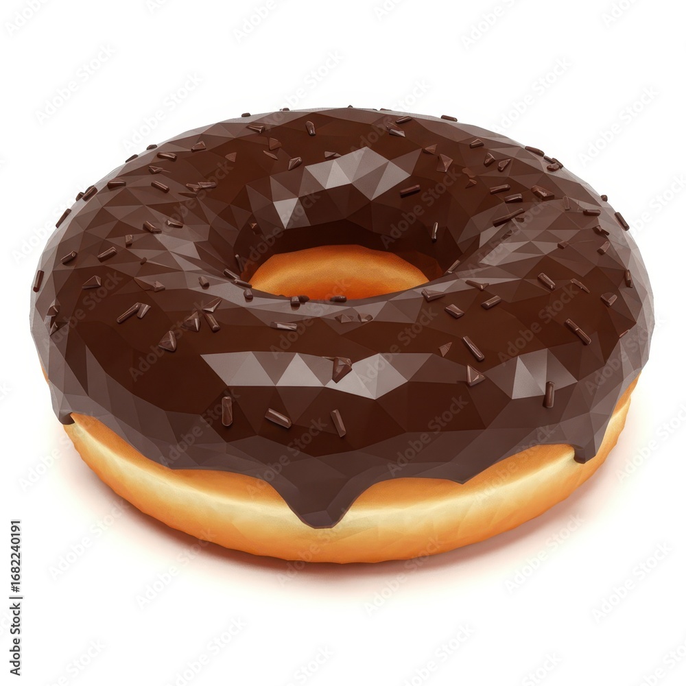 A delicious, chocolate-glazed donut, rendered in a low-poly style, showcases a sweet and appetizing visual. A delicious, chocolate-glazed donut, rendered in a low-poly style, showcases a sweet and appetizing visual.