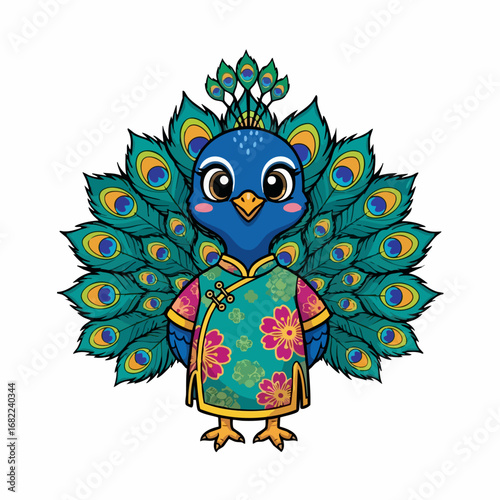 Cute Peacock in Chinese Dress.