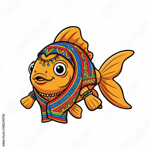 Goldfish in ethnic attire a vibrant and joyful illustration.