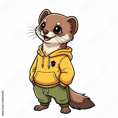 Cartoon Weasel in Hoodie and Pants Cute Animal Character.