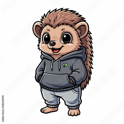 Cute cartoon hedgehog character wearing a grey hoodie.