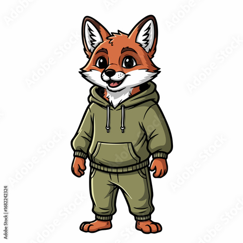 Cartoon Fox in Hoodie and Sweatpants: A Friendly Animal Character.