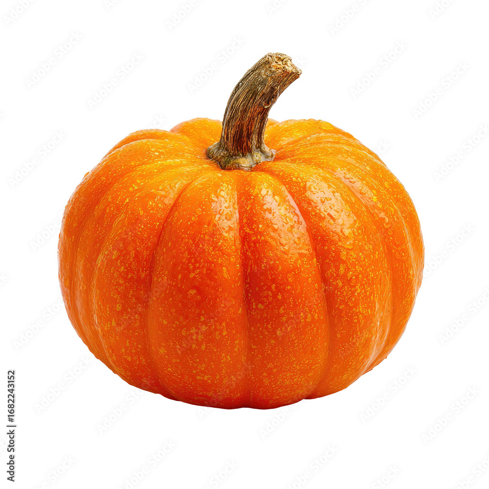 Obraz premium Single, small pumpkin, vibrant orange, smooth skin with ribbed texture, displaying a natural stem