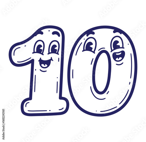 Cute cartoon number ten with friendly face expressions for education and fun