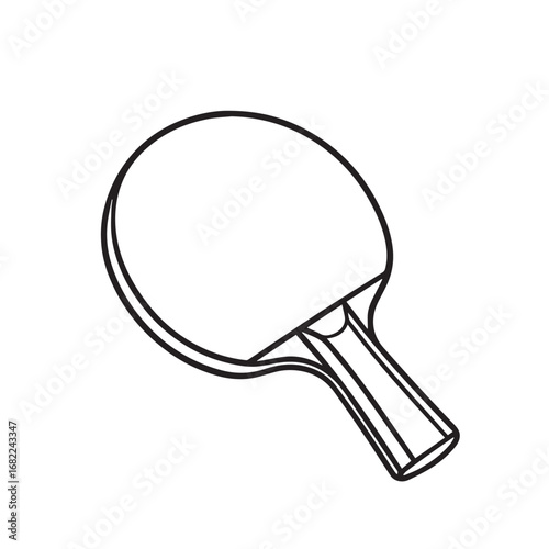 Vector illustration of a table tennis paddle in black and white with bold black outline, symbolizing sport, agility, focus, competition, precision, and discipline.