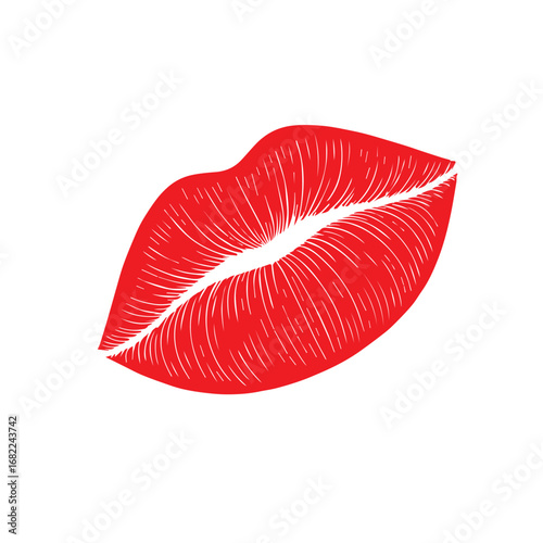Vector illustration of red lips, symbolizing beauty, passion, confidence, elegance, charm, glamour, sensuality, attraction, boldness, femininity, and expressive visual style.